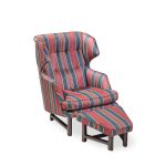 Edward Wormley for Dunbar Janus Mid Century Wingback Mahogany Lounge Chair and Ottoman