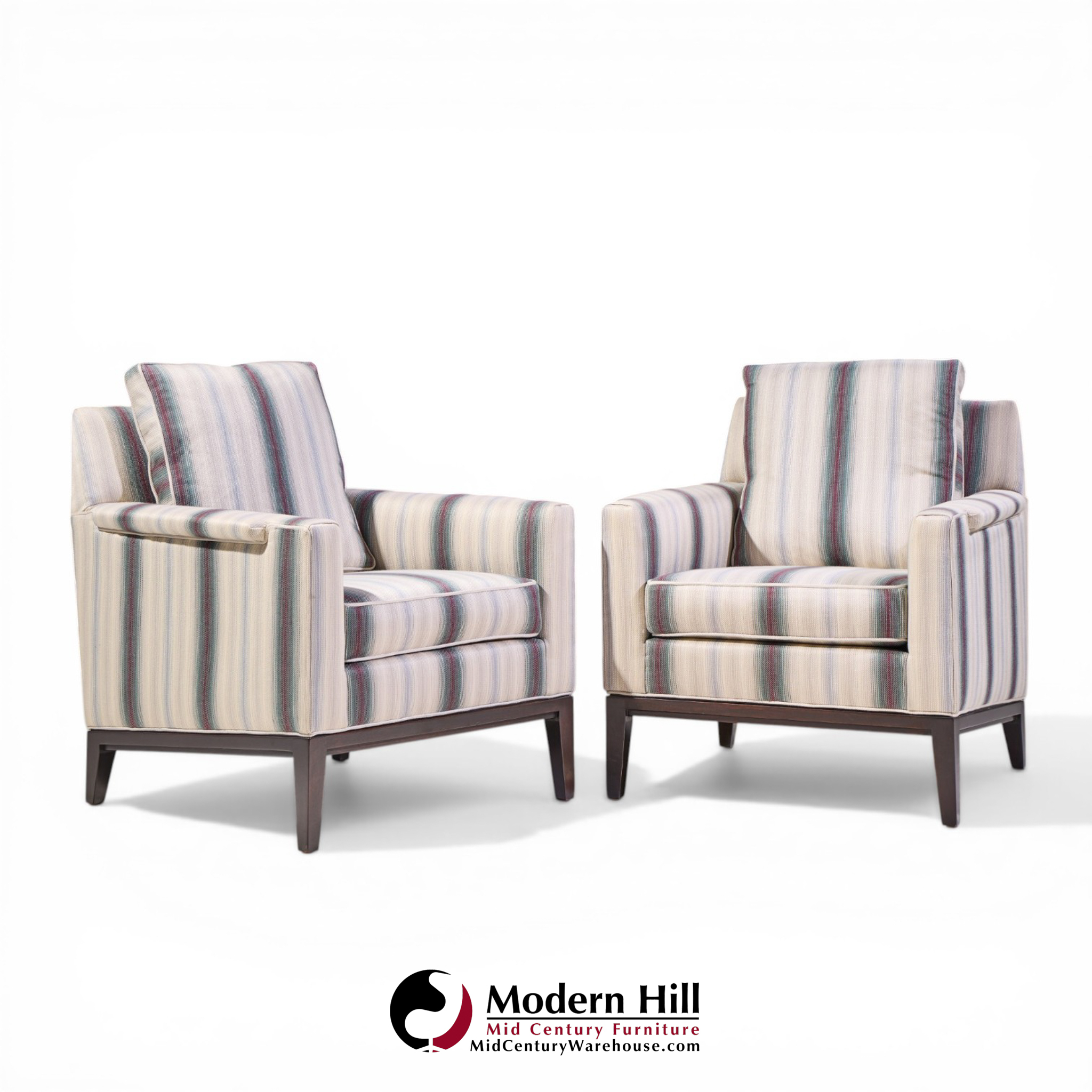 Edward Wormley for Dunbar Mid Century Mahogany Lounge Chairs - Pair