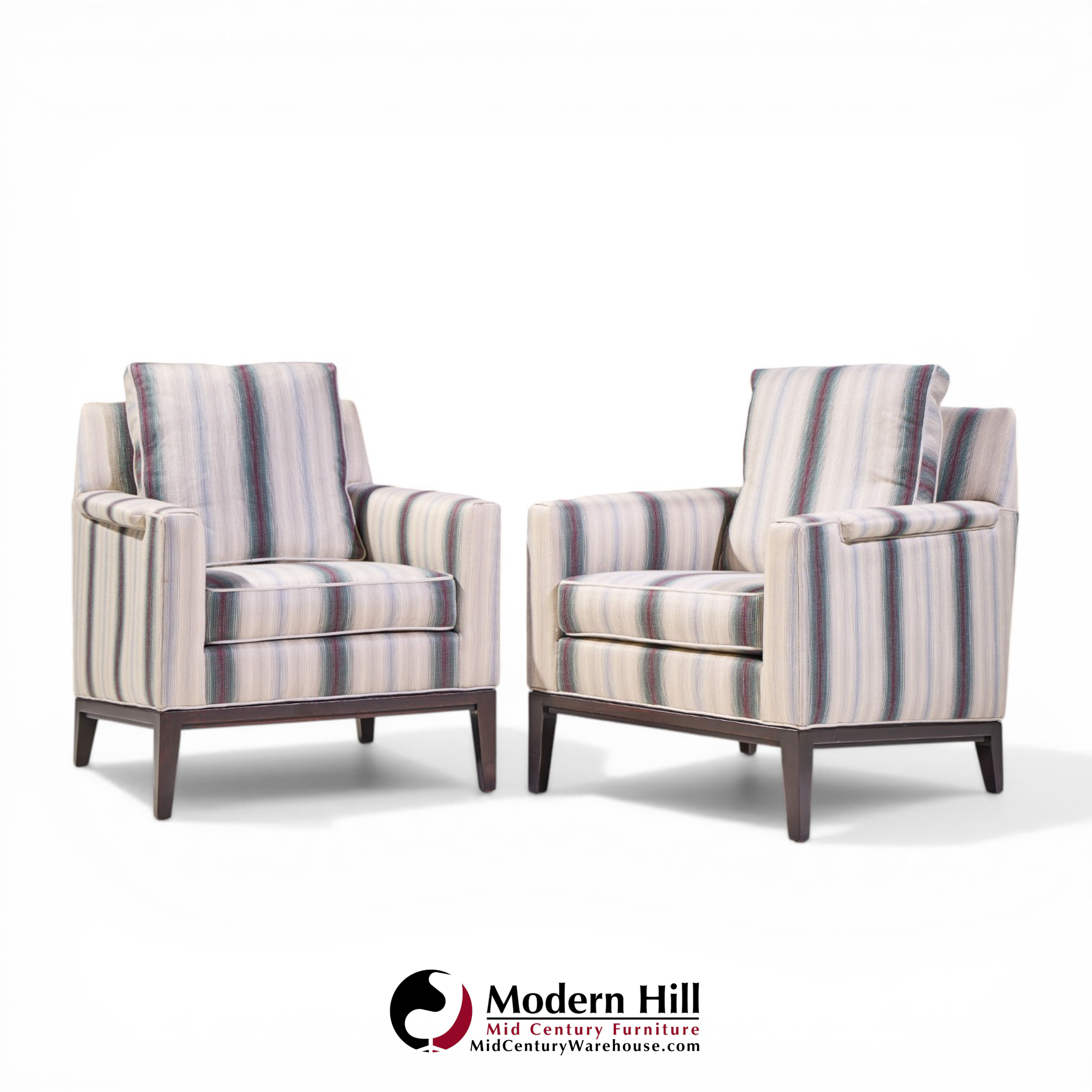 Edward Wormley for Dunbar Mid Century Mahogany Lounge Chairs - Pair