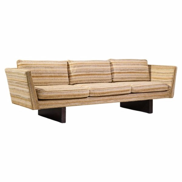 Edward Wormley for Dunbar Model 5485a Mid Century Mahogany Angle Arm Sofa