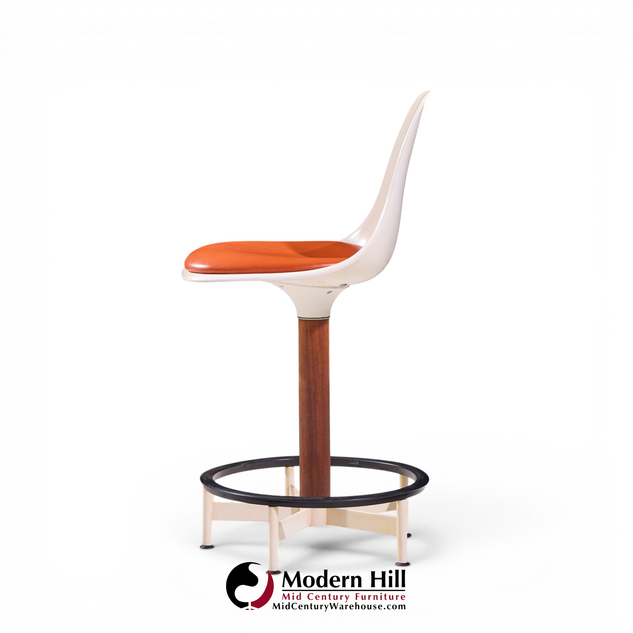 Eero Saarinen Style Burke Mid Century Walnut and Fiberglass Barstools - Set of 4