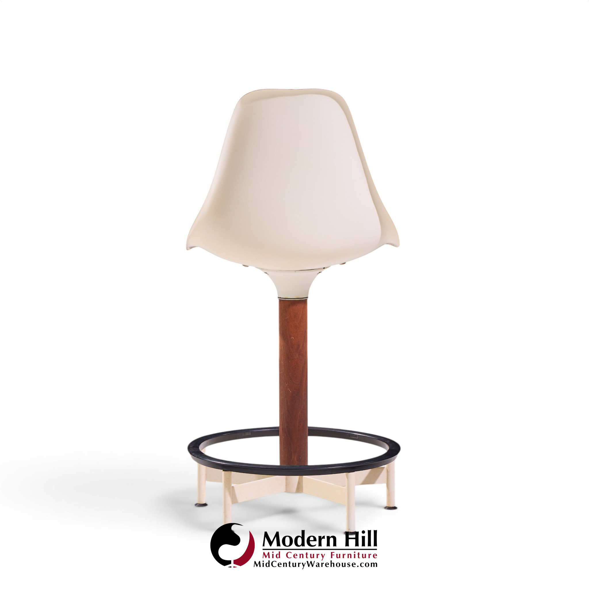 Eero Saarinen Style Burke Mid Century Walnut and Fiberglass Barstools - Set of 4