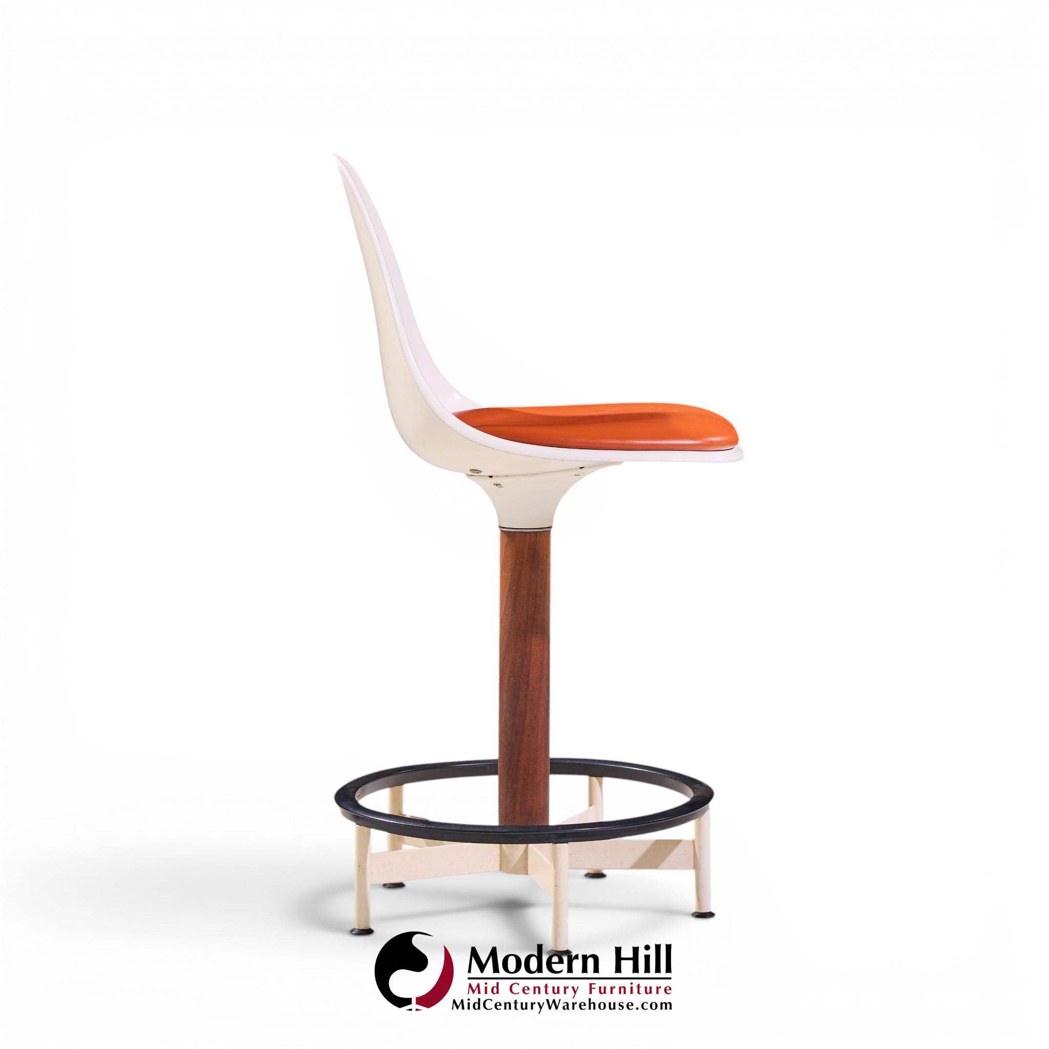 Eero Saarinen Style Burke Mid Century Walnut and Fiberglass Barstools - Set of 4