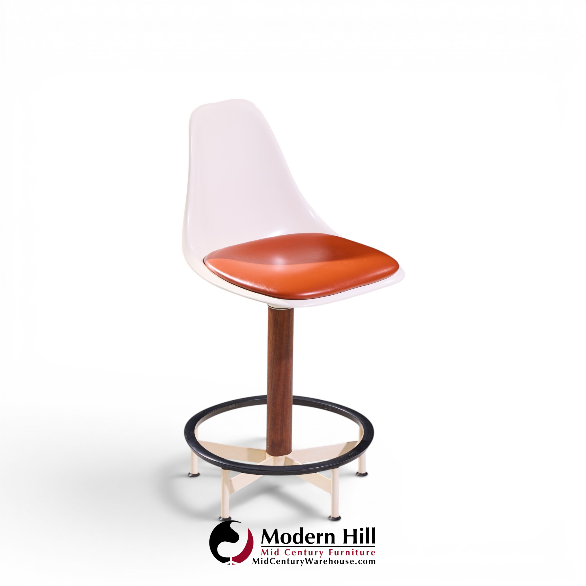 Eero Saarinen Style Burke Mid Century Walnut and Fiberglass Barstools - Set of 4