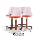 Eero Saarinen Style Burke Mid Century Walnut and Fiberglass Barstools - Set of 4