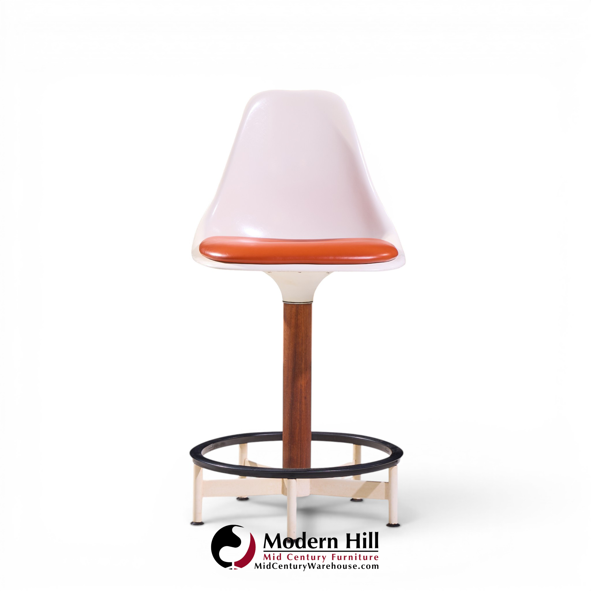 Eero Saarinen Style Burke Mid Century Walnut and Fiberglass Barstools - Set of 4