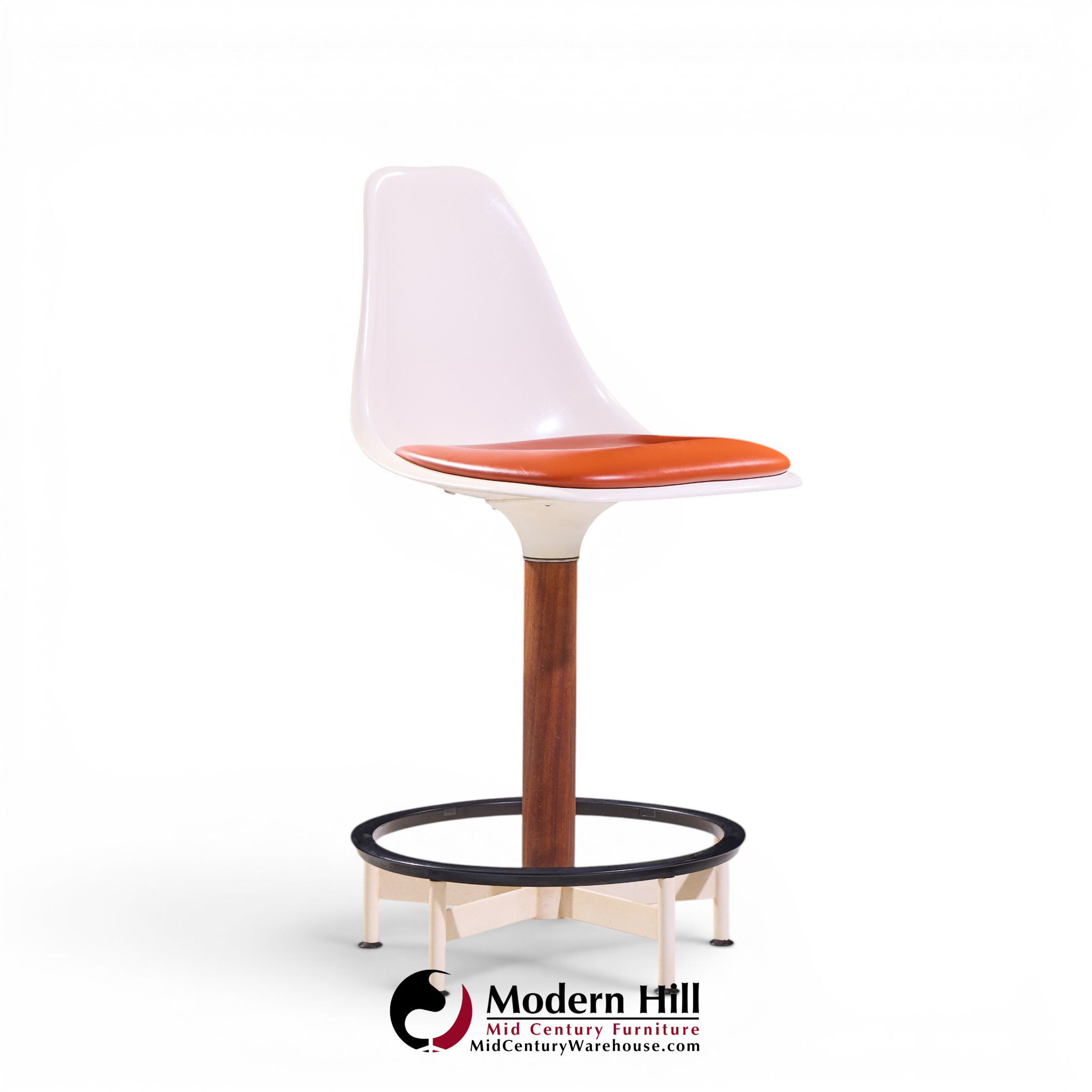 Eero Saarinen Style Burke Mid Century Walnut and Fiberglass Barstools - Set of 4