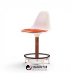 Eero Saarinen Style Burke Mid Century Walnut and Fiberglass Barstools - Set of 4