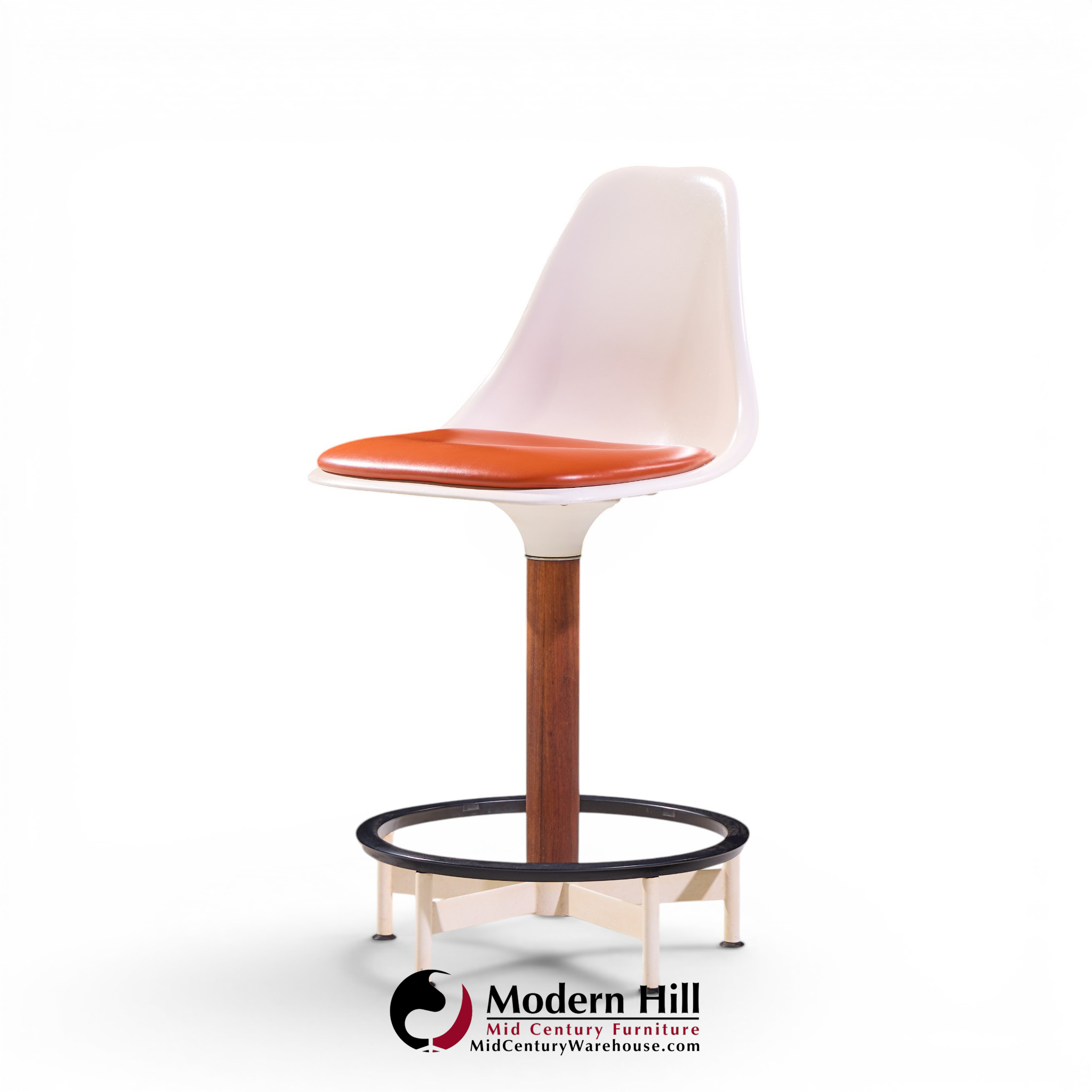 Eero Saarinen Style Burke Mid Century Walnut and Fiberglass Barstools - Set of 4