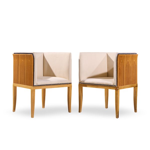 Eliel Saarinen for Arkitektura Saarinen House Mid Century Maple Arm Lounge Chairs - Pair