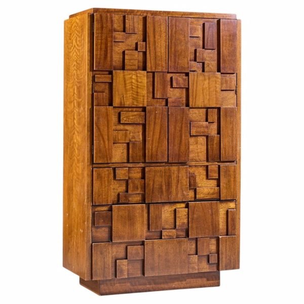 Lane Staccato Brutalist Mid Century Walnut Armoire Dresser