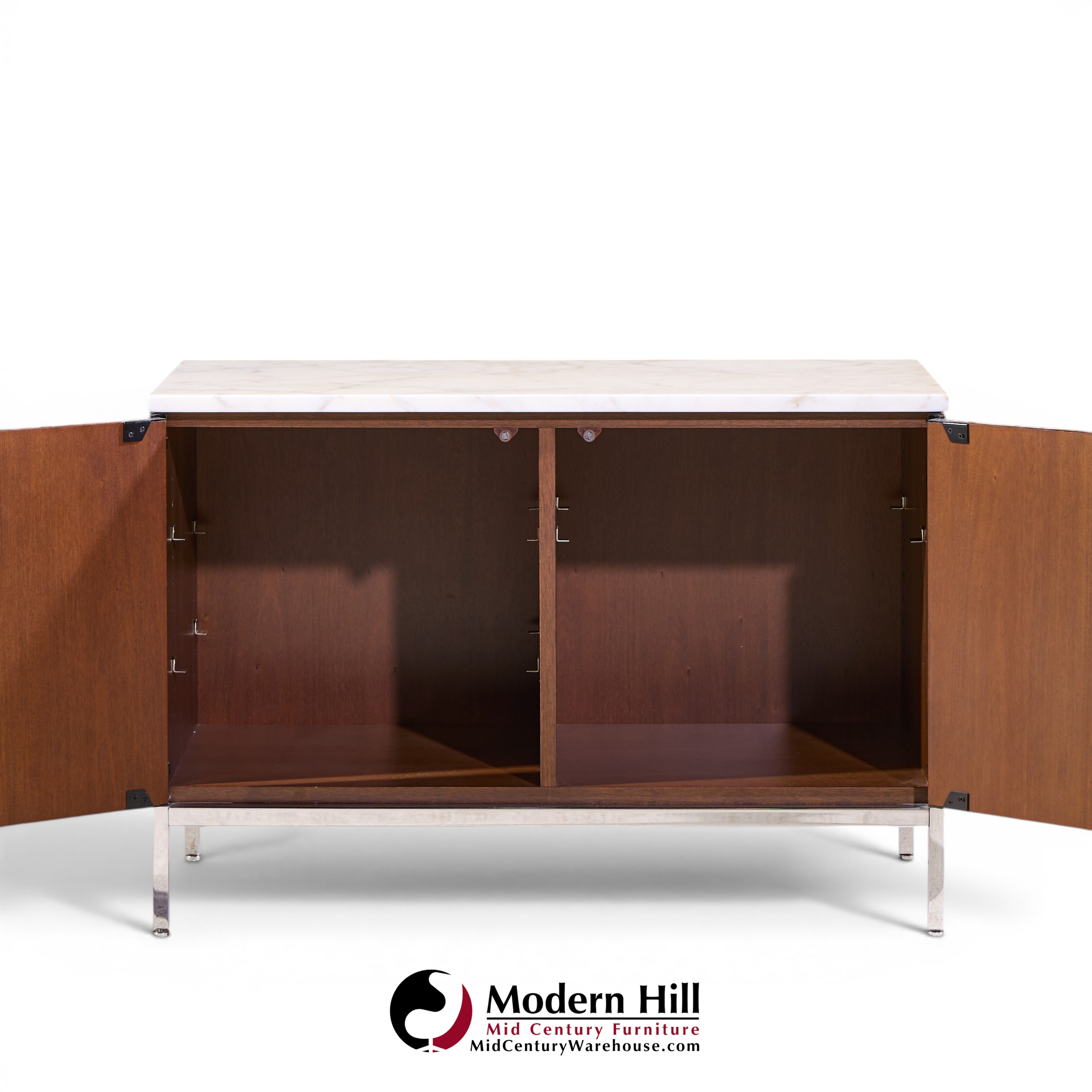 Florence Knoll Mid Century Walnut and Marble Credenza