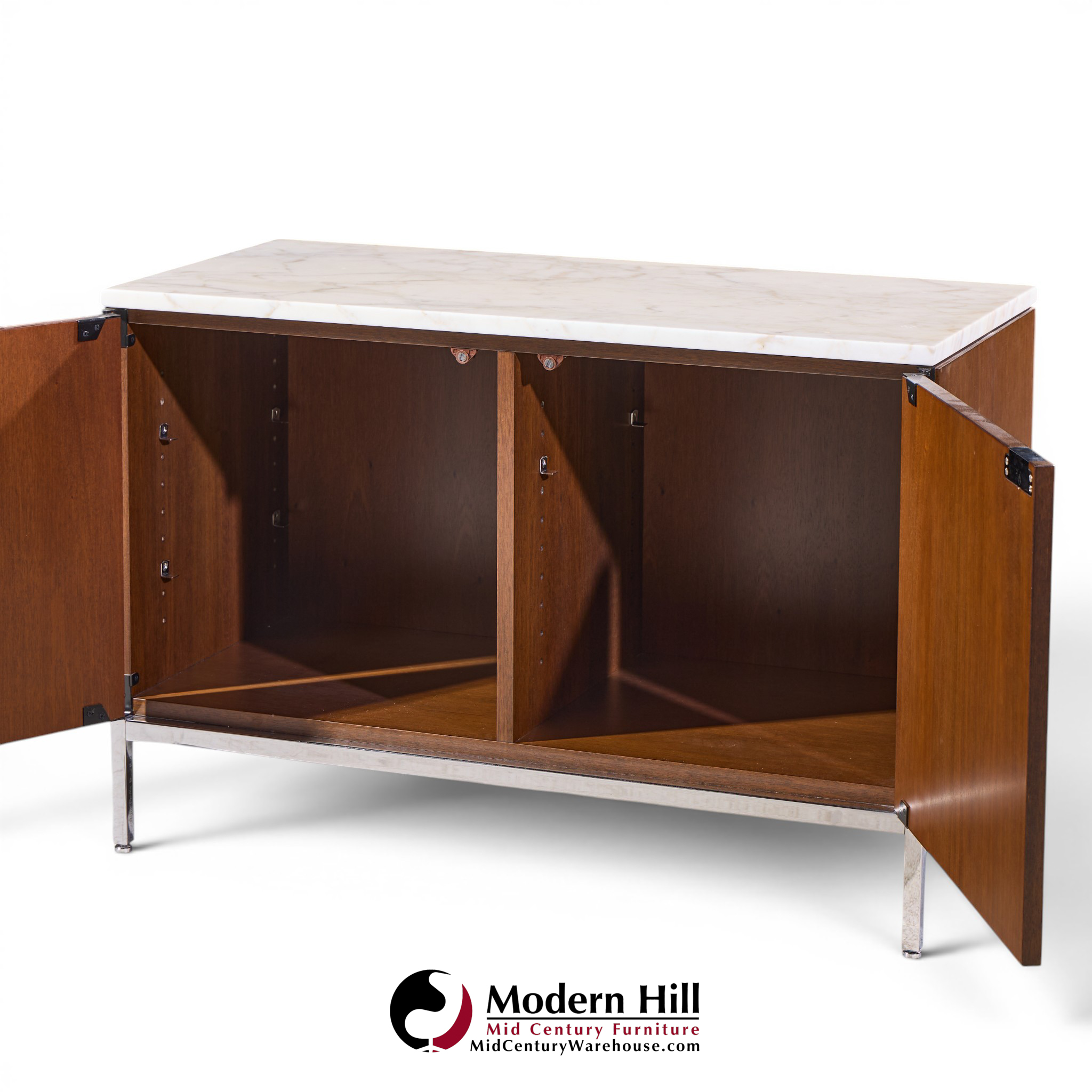 Florence Knoll Mid Century Walnut and Marble Credenza