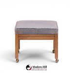 Founders Style Mid Century Oak Rolling Upholstered Stools - Pair
