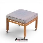 Founders Style Mid Century Oak Rolling Upholstered Stools - Pair