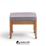 Founders Style Mid Century Oak Rolling Upholstered Stools - Pair