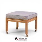 Founders Style Mid Century Oak Rolling Upholstered Stools - Pair