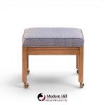 Founders Style Mid Century Oak Rolling Upholstered Stools - Pair