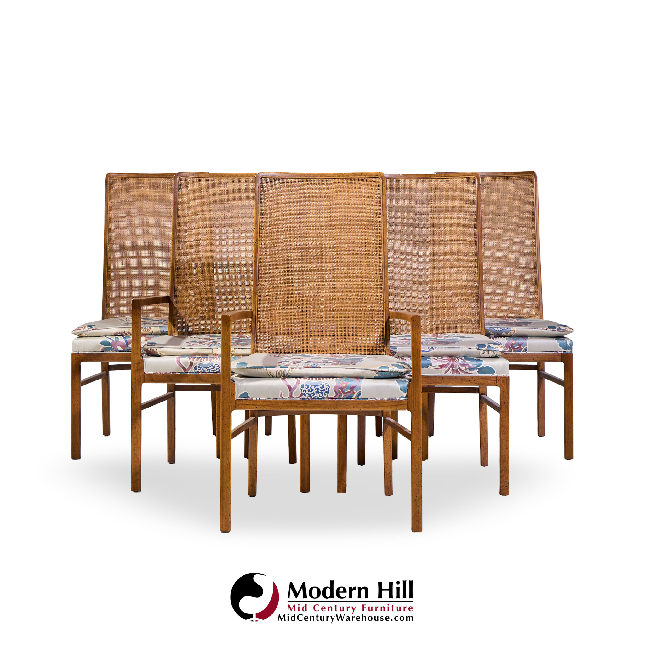 Founders Style Mid Century Oak and Cane Dining Chairs - Set of 6