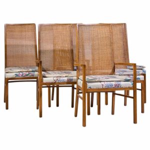 founders style mid century oak and cane dining chairs - set of 6