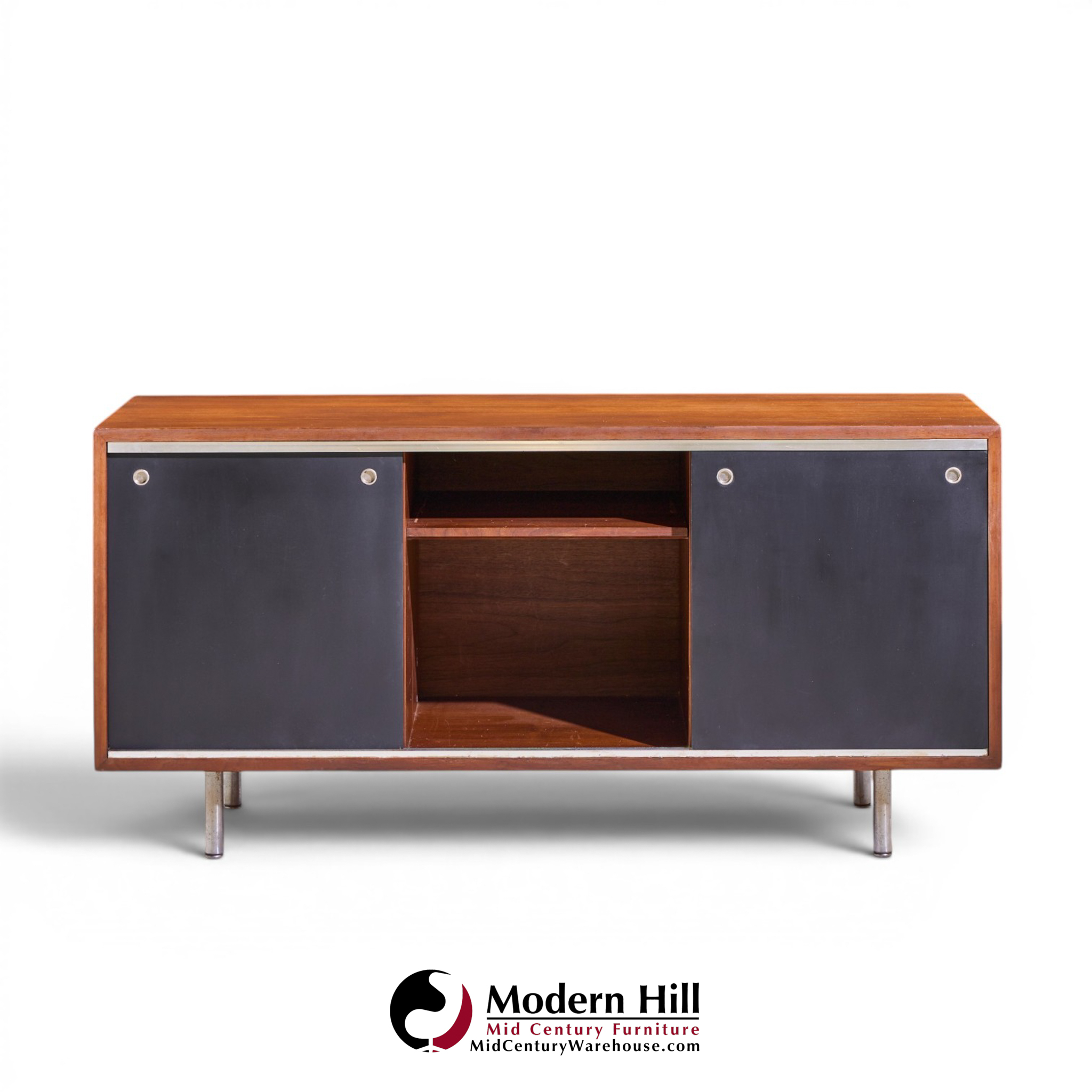 george nelson for herman miller 8000 series mid century walnut sliding door credenza
