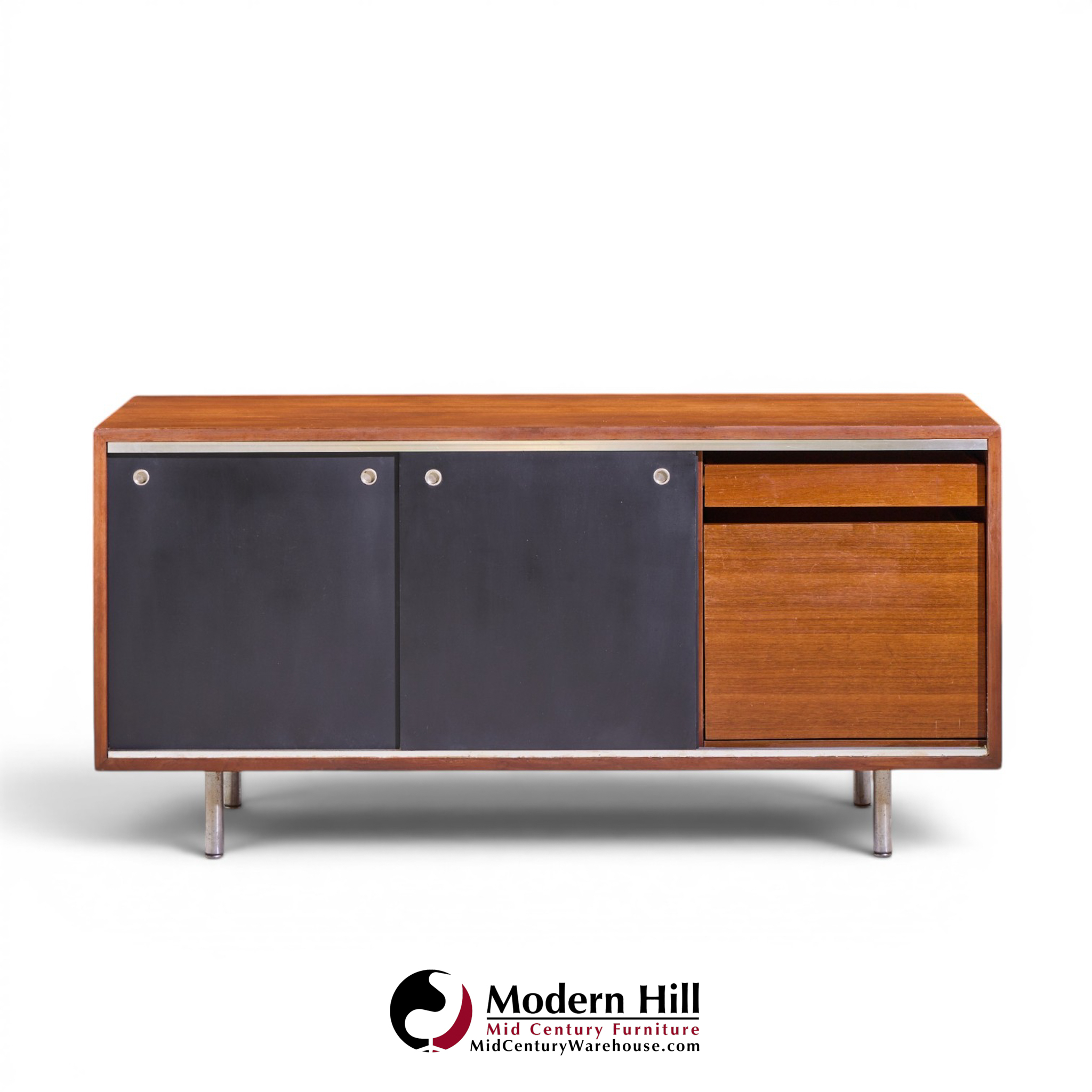 george nelson for herman miller 8000 series mid century walnut sliding door credenza