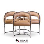 Giotto Stoppino Style Mid Century Chrome and Leather Dining Chairs - Set of 4