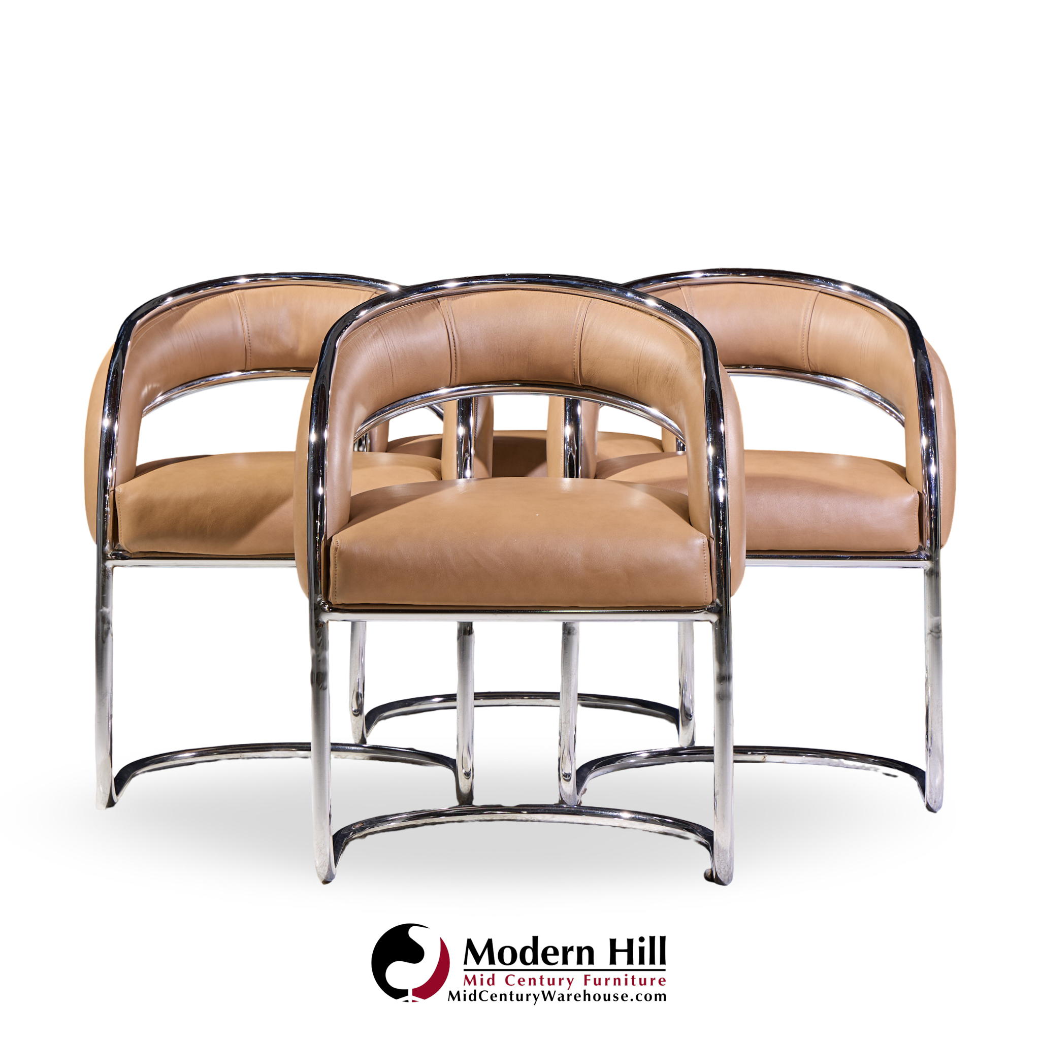 Giotto Stoppino Style Mid Century Chrome and Leather Dining Chairs - Set of 4