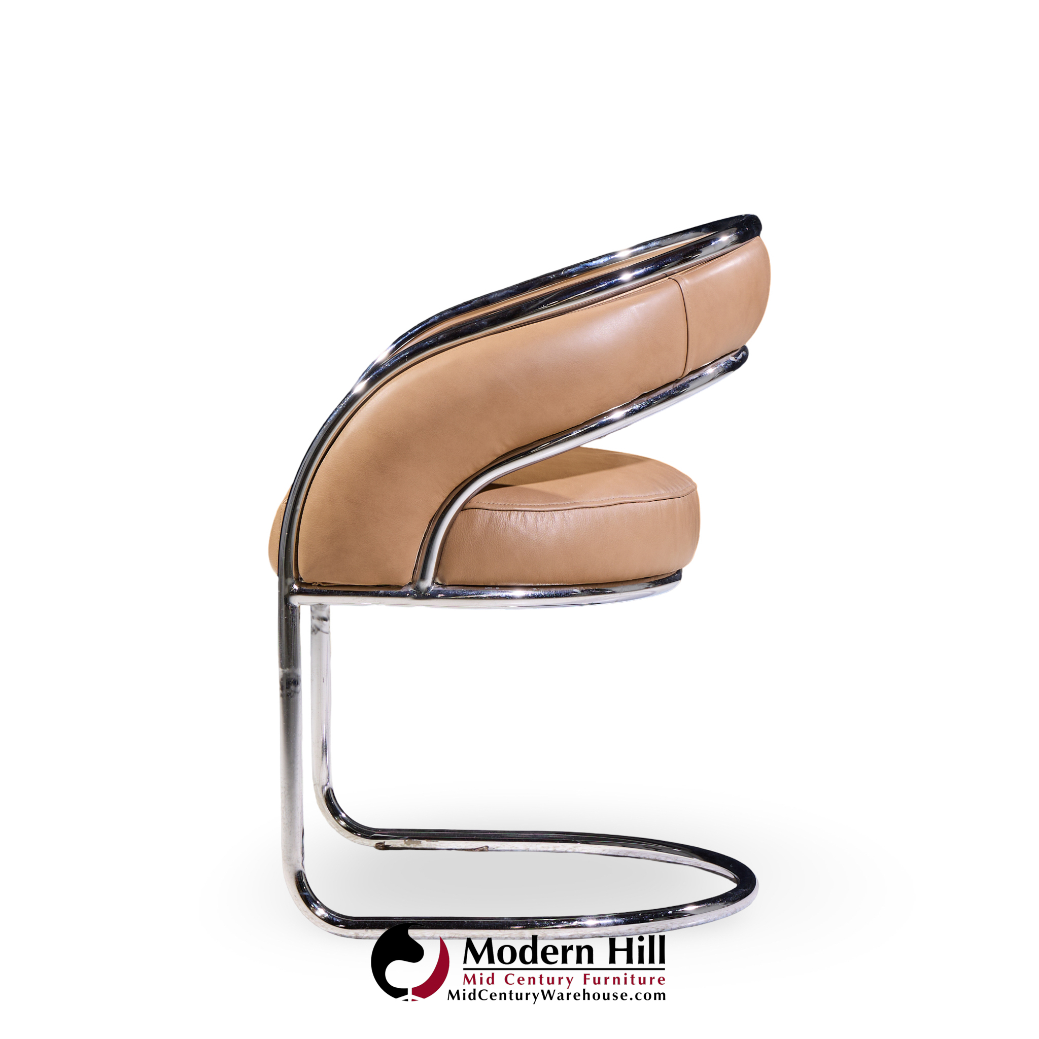 Giotto Stoppino Style Mid Century Chrome and Leather Dining Chairs - Set of 4