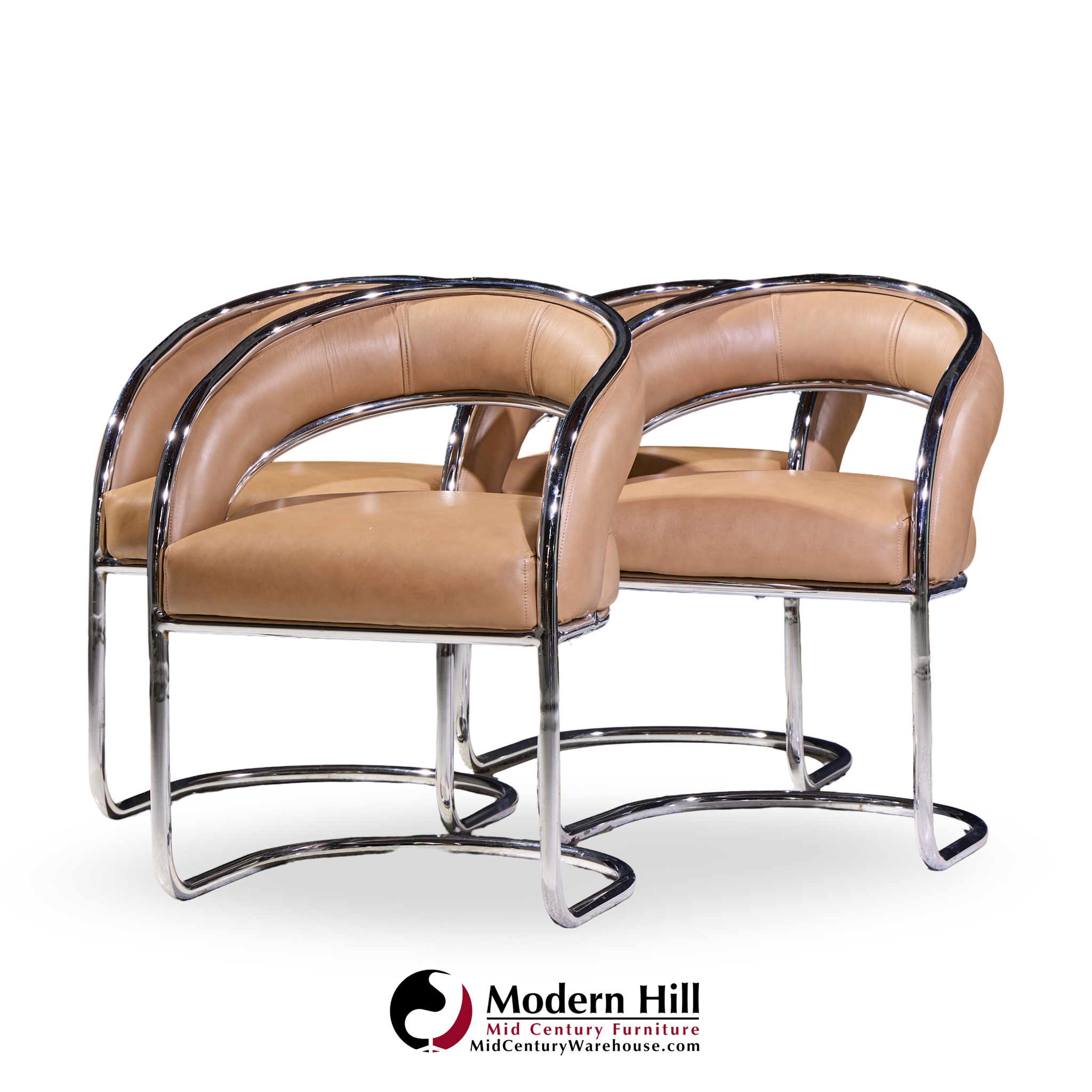 Giotto Stoppino Style Mid Century Chrome and Leather Dining Chairs - Set of 4