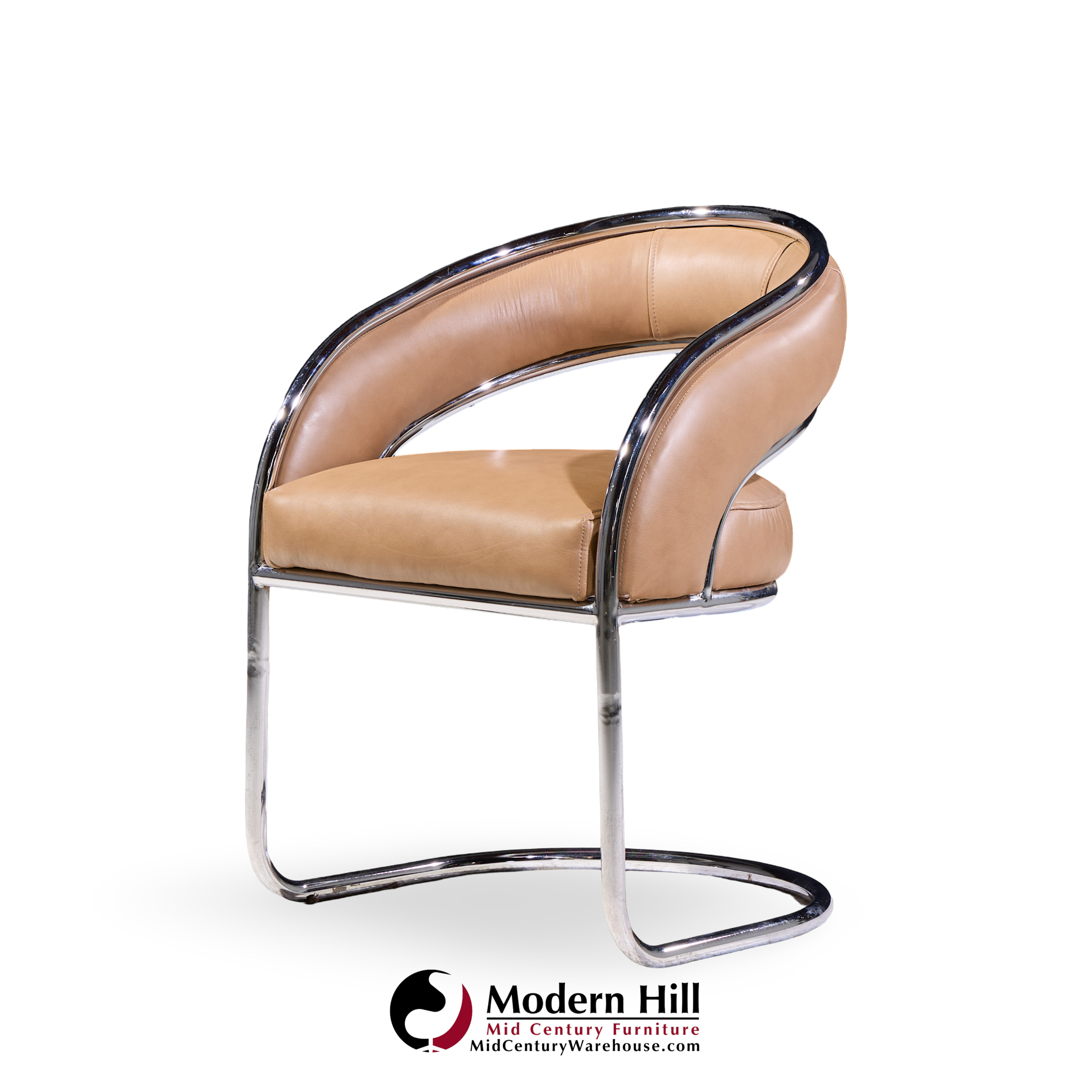 Giotto Stoppino Style Mid Century Chrome and Leather Dining Chairs - Set of 4