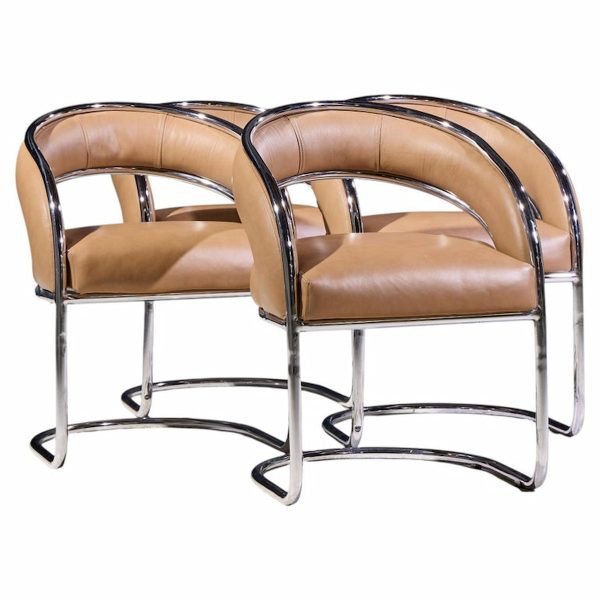 Giotto Stoppino Style Mid Century Chrome and Leather Dining Chairs - Set of 4