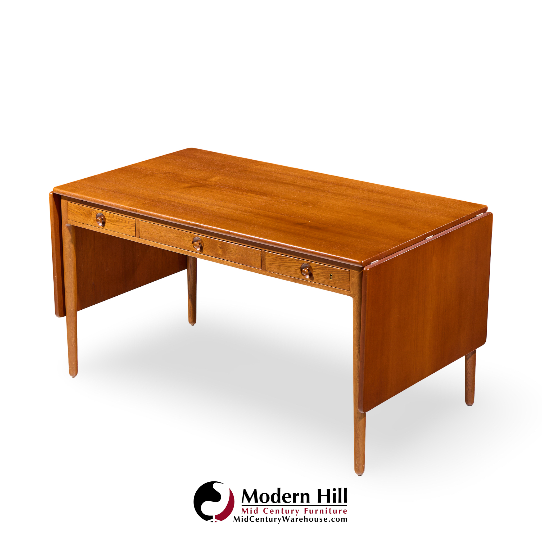 hans wegner for andreas tuck at-305 mid century danish teak drop side desk