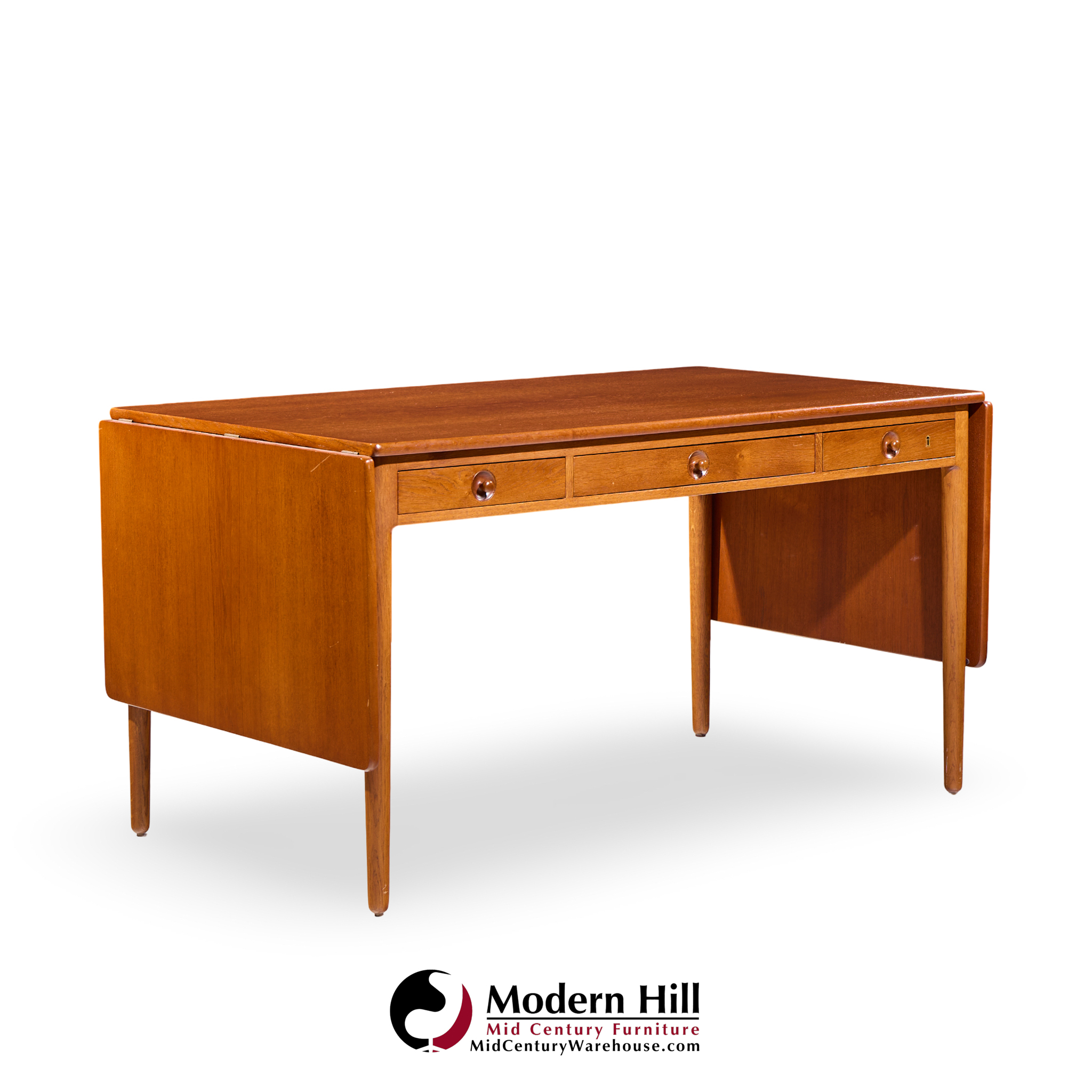 hans wegner for andreas tuck at-305 mid century danish teak drop side desk