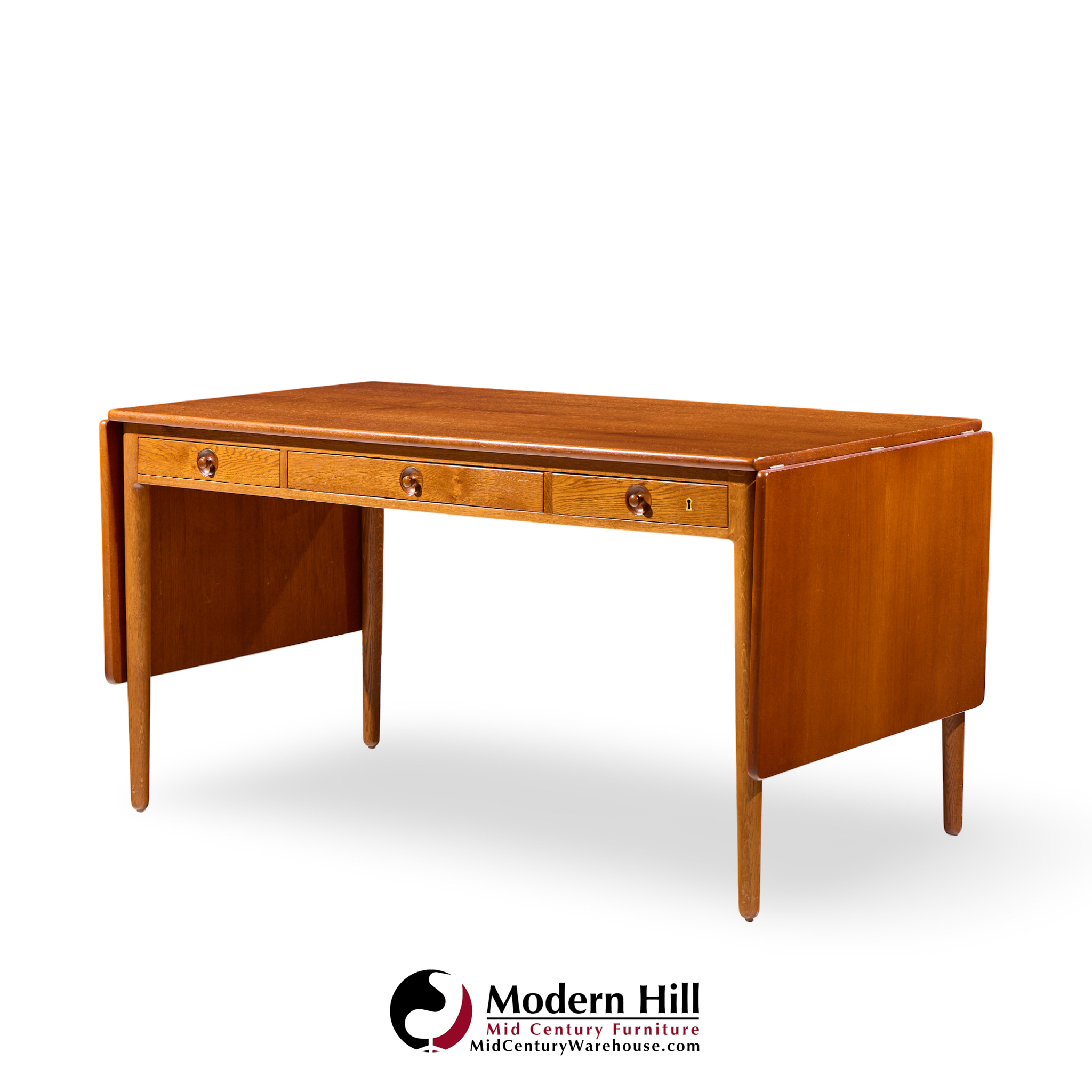 hans wegner for andreas tuck at-305 mid century danish teak drop side desk