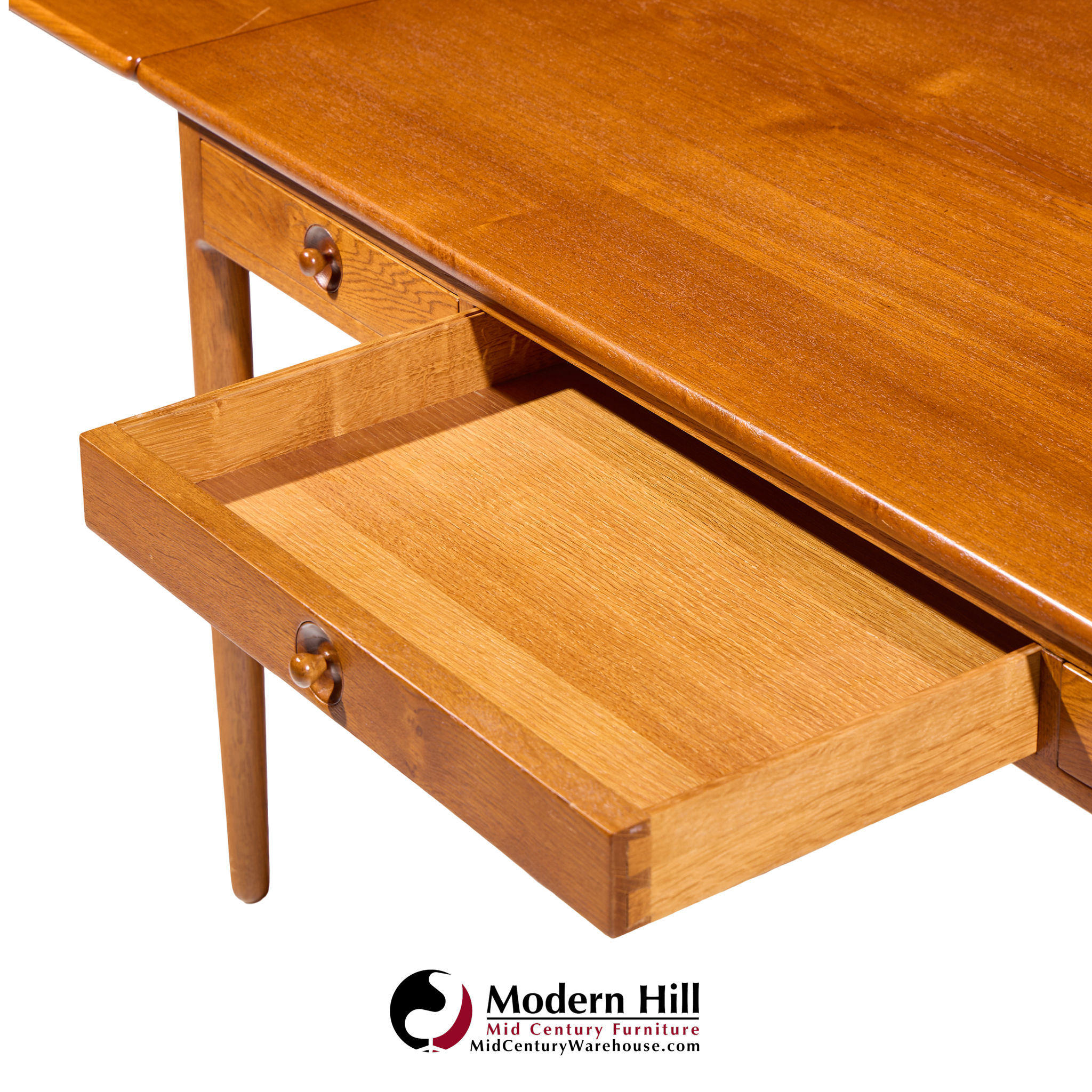 hans wegner for andreas tuck at-305 mid century danish teak drop side desk
