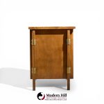 harold schwartz for romweber mid century burlwood and brass credenza and hutch