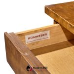 harold schwartz for romweber mid century burlwood and brass credenza and hutch