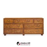 Henredon Campaign Mid Century Oak and Brass Lowboy Dresser