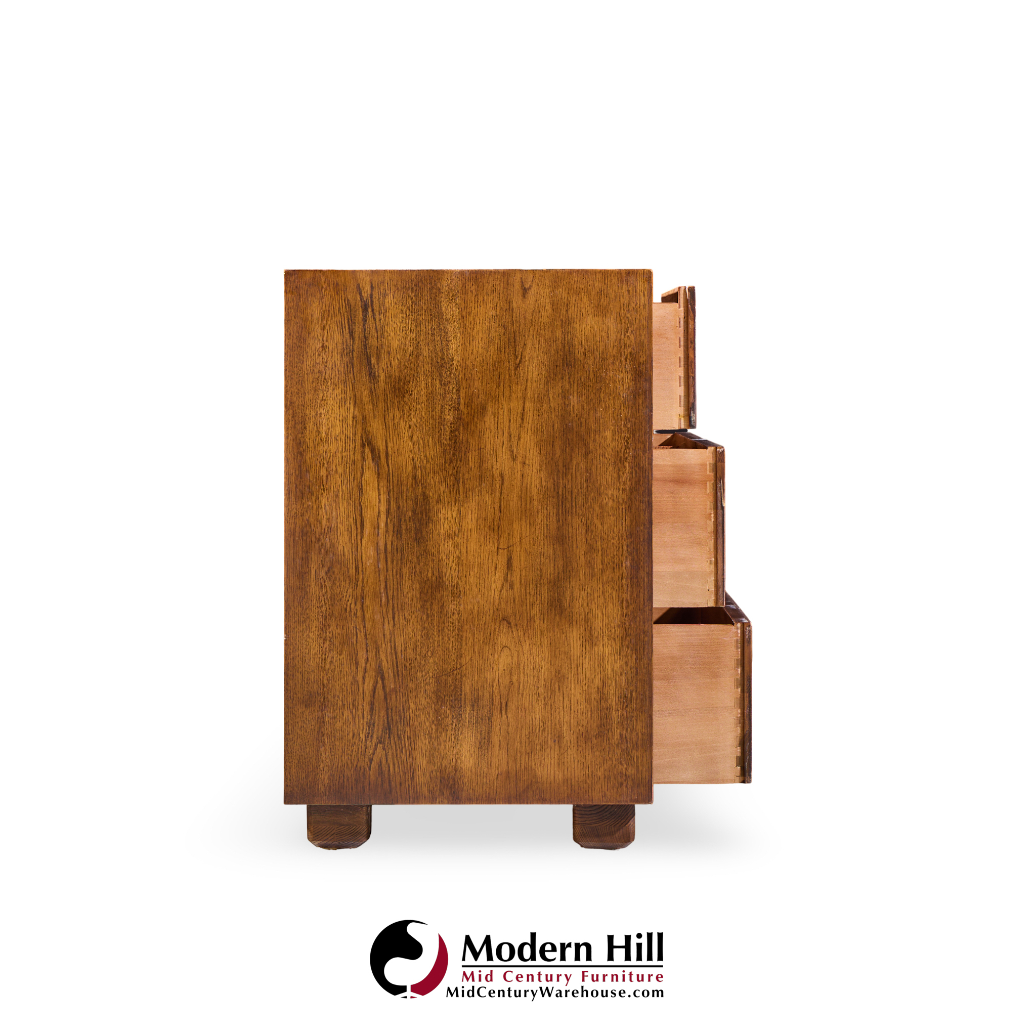 Henredon Campaign Mid Century Oak and Brass Lowboy Dresser