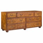 Henredon Campaign Mid Century Oak and Brass Lowboy Dresser