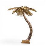 Henri Fernandez Brutalist Grande Palma Brass Palm Tree Sculpture Lamp