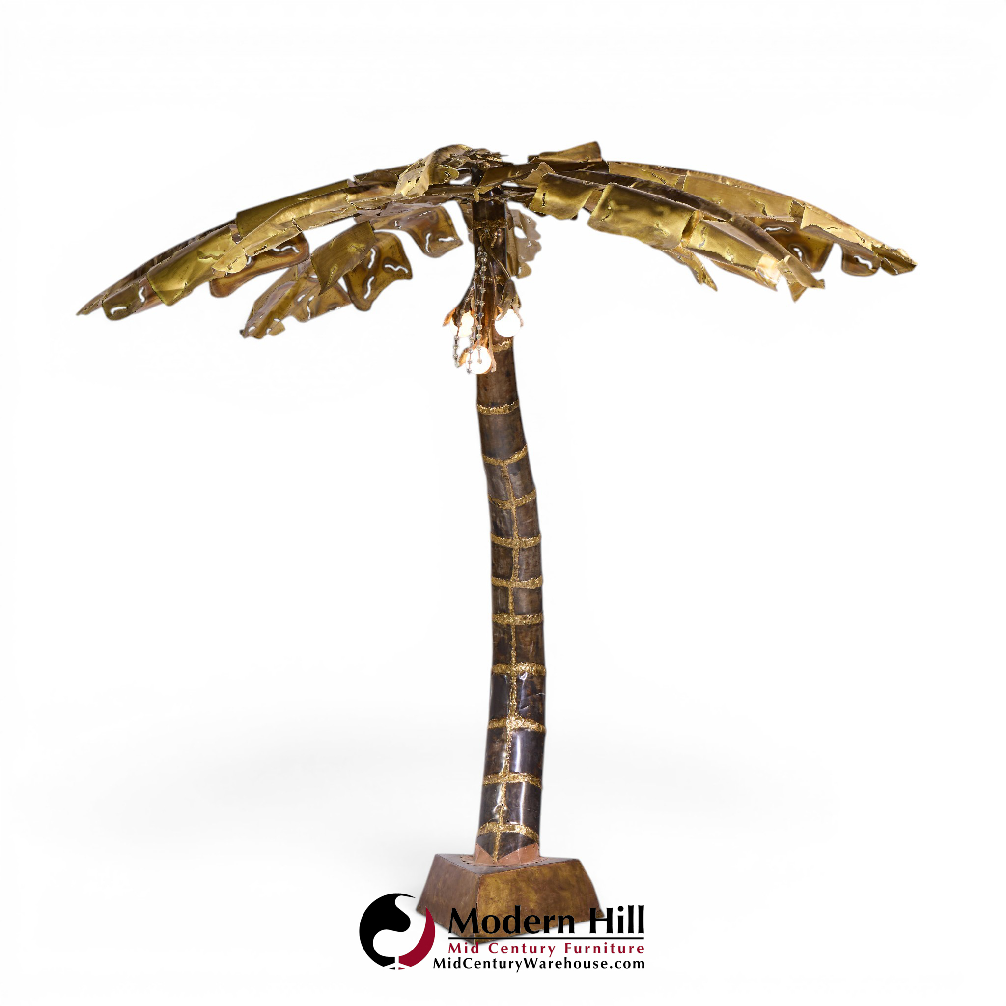 Henri Fernandez Brutalist Grande Palma Brass Palm Tree Sculpture Lamp
