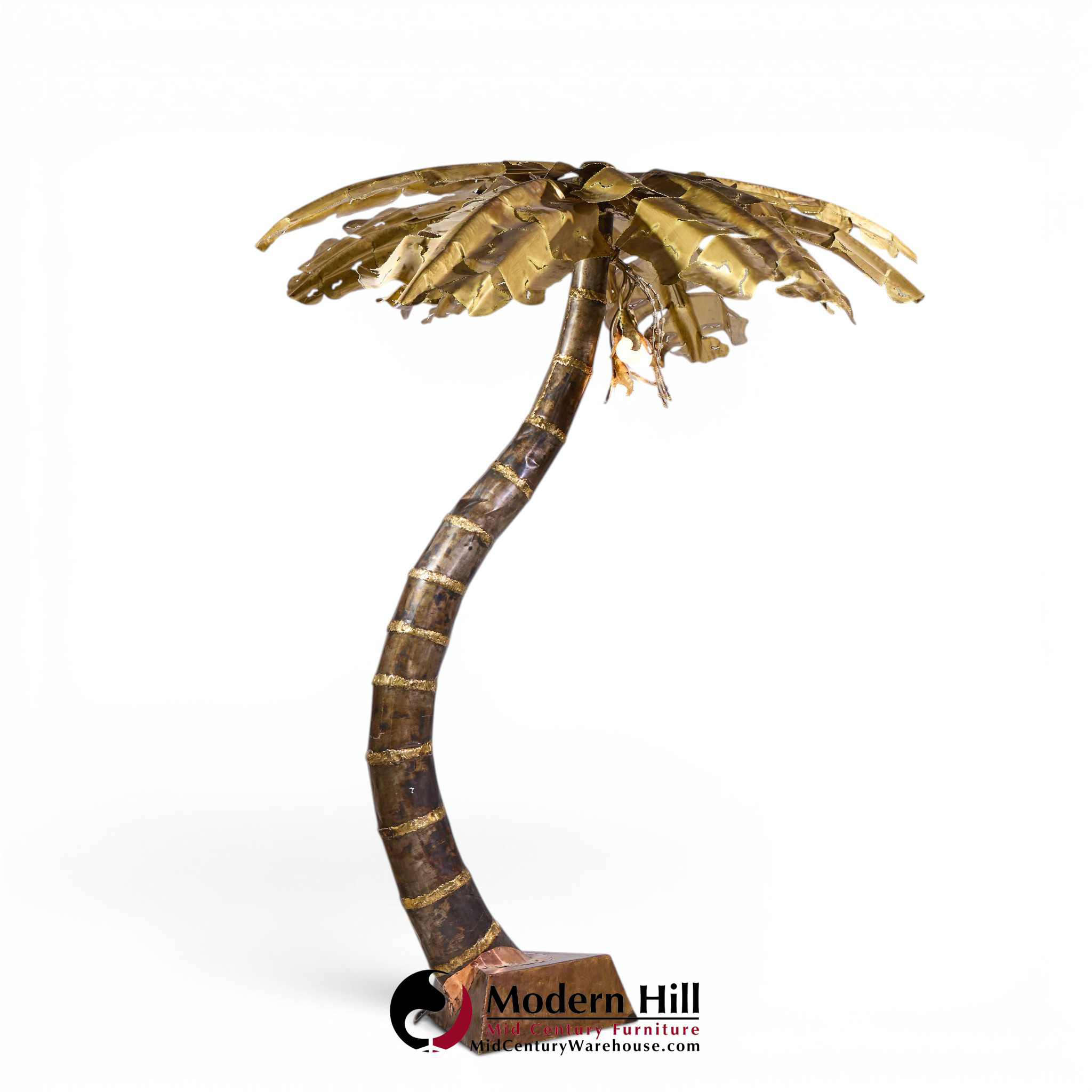 Henri Fernandez Brutalist Grande Palma Brass Palm Tree Sculpture Lamp