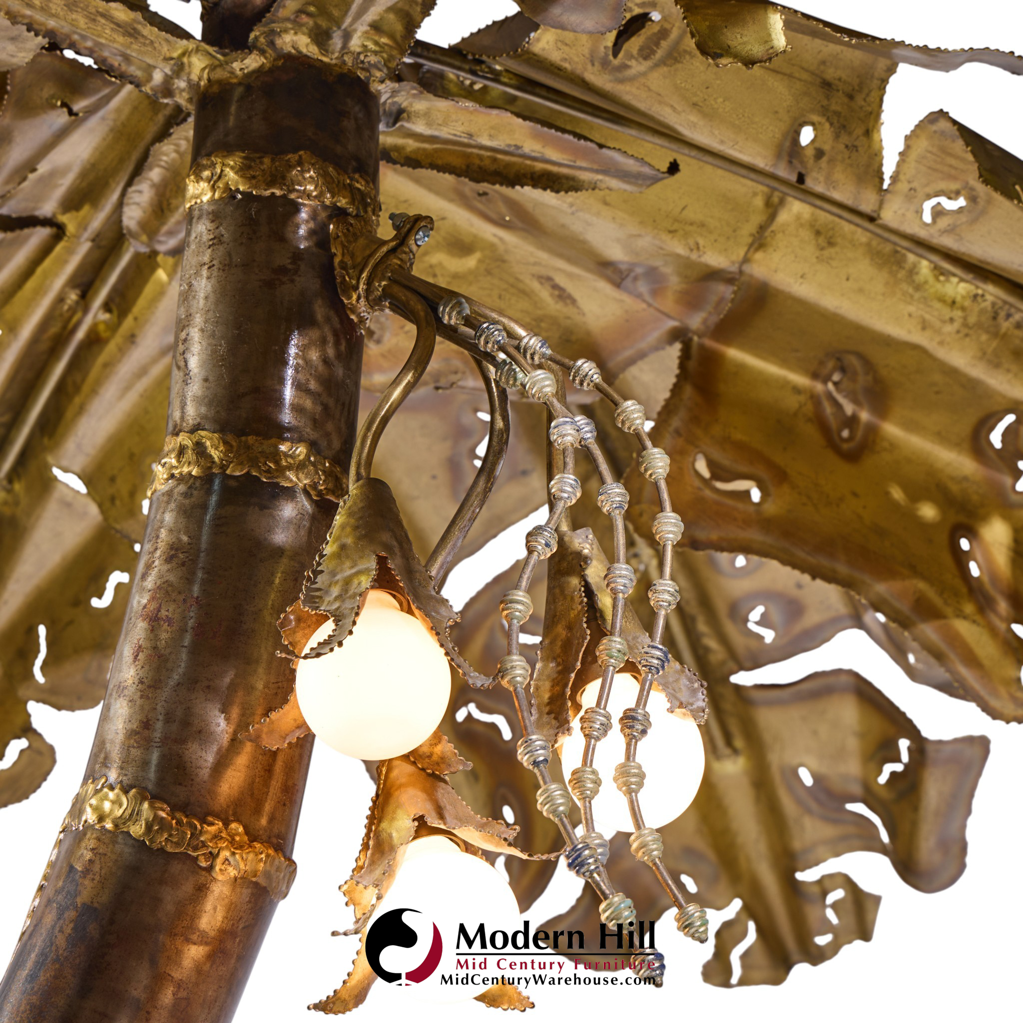 Henri Fernandez Brutalist Grande Palma Brass Palm Tree Sculpture Lamp