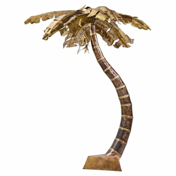 henri fernandez brutalist grande palma brass palm tree sculpture lamp