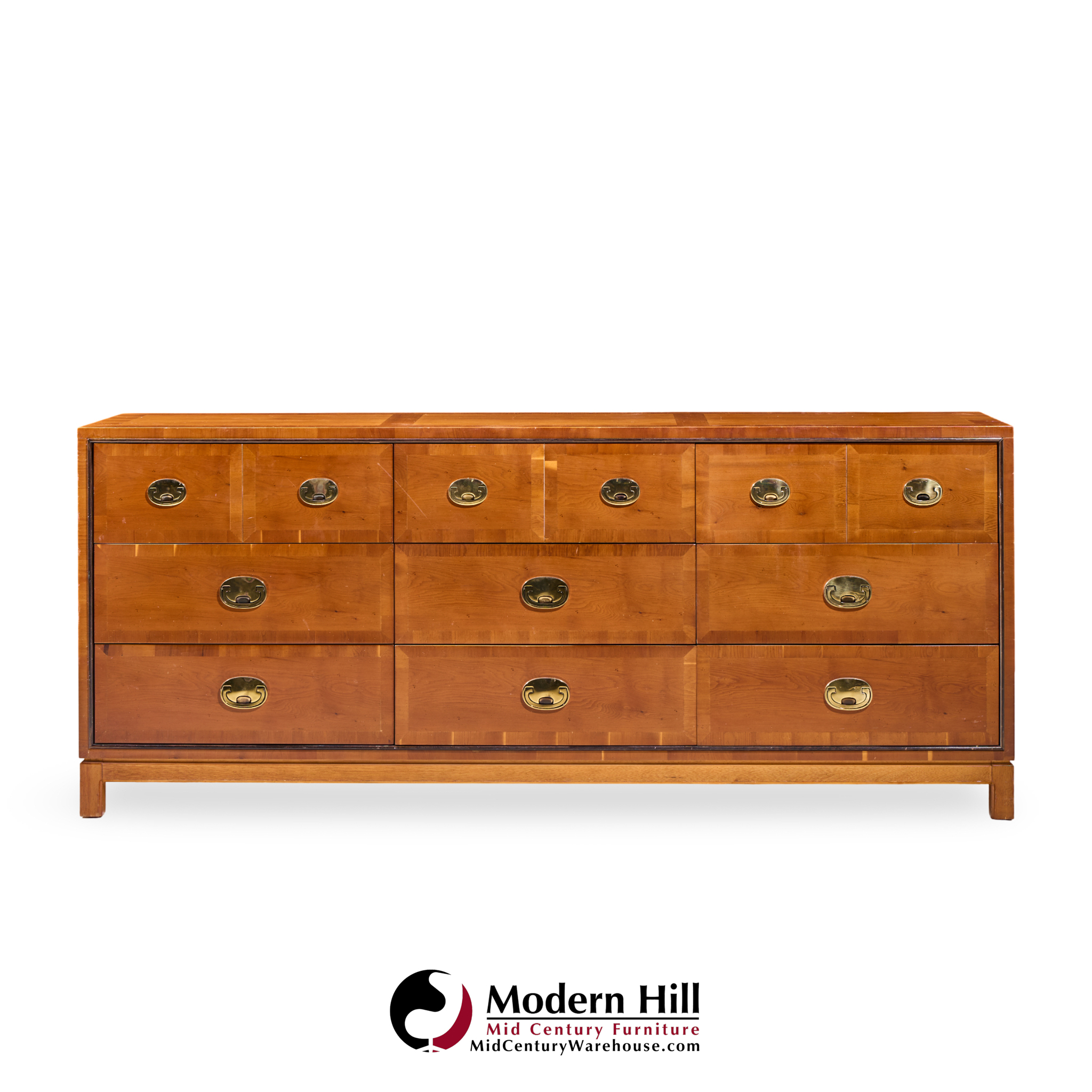 Hickory Manufacturing Mid Century Walnut and Brass Campaign Dresser