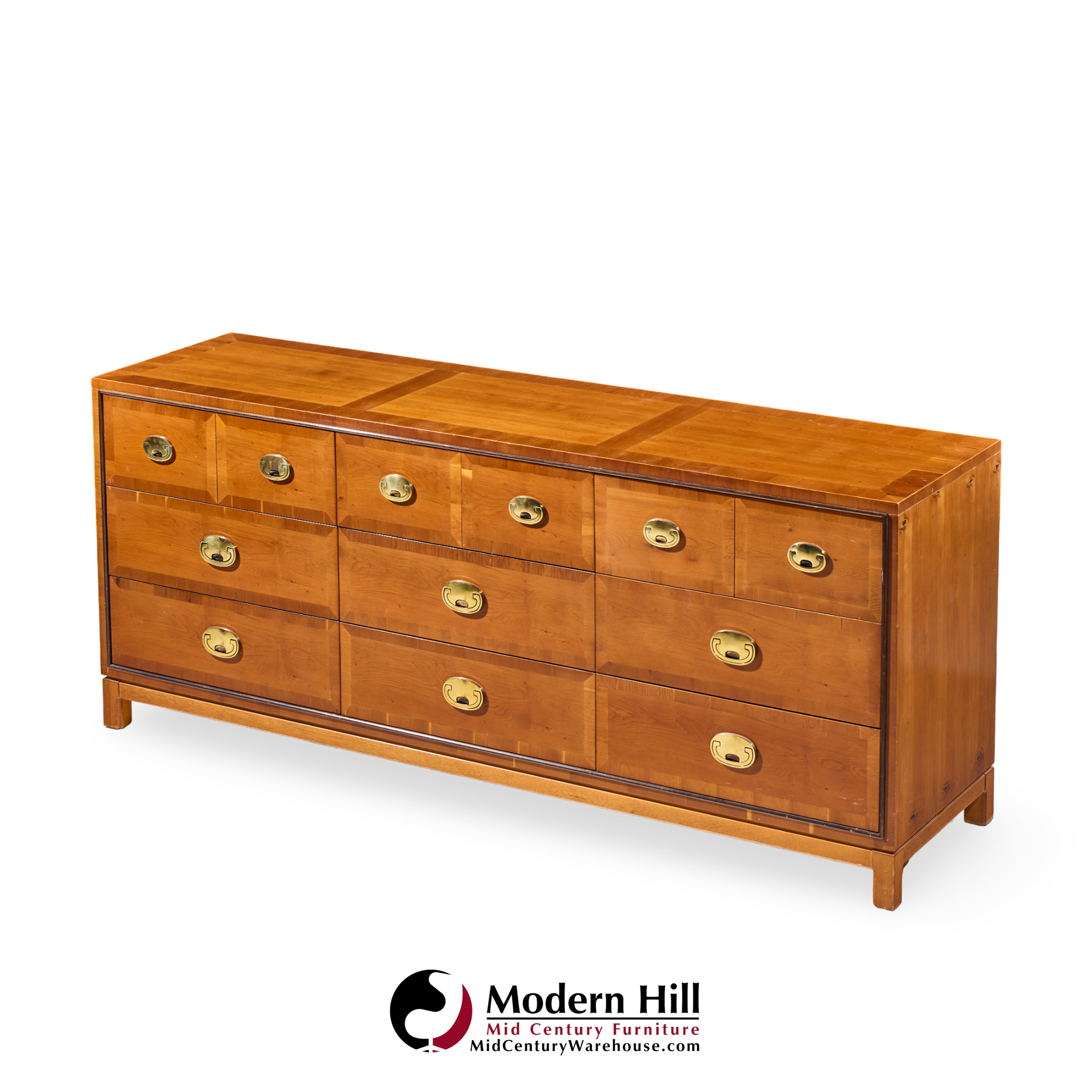 Hickory Manufacturing Mid Century Walnut and Brass Campaign Dresser