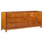 Hickory Manufacturing Mid Century Walnut and Brass Campaign Dresser