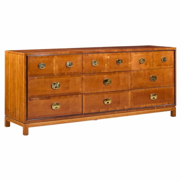 Hickory Manufacturing Mid Century Walnut and Brass Campaign Dresser